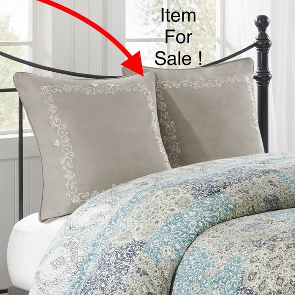 Harbor House Sanya Grey 100% Cotton Damask Embroidered 1 Euro Sham 26”x26” NEW - Picture 1 of 9